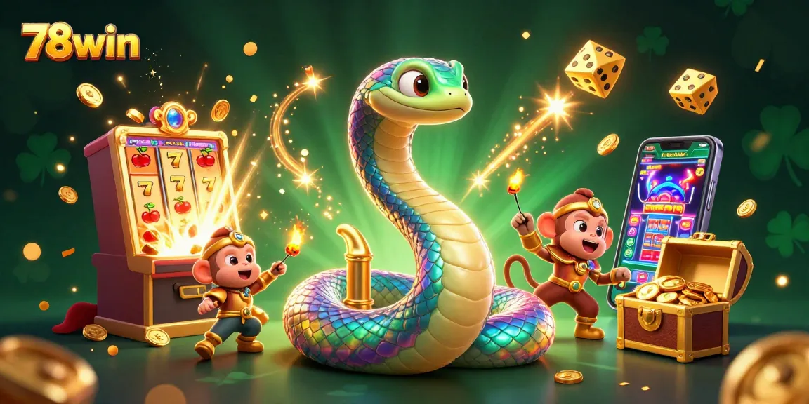 Experience thrilling chances at 78win with a vibrant 3D casino adventure featuring a rainbow serpent, golden monkey king, and slot machine!