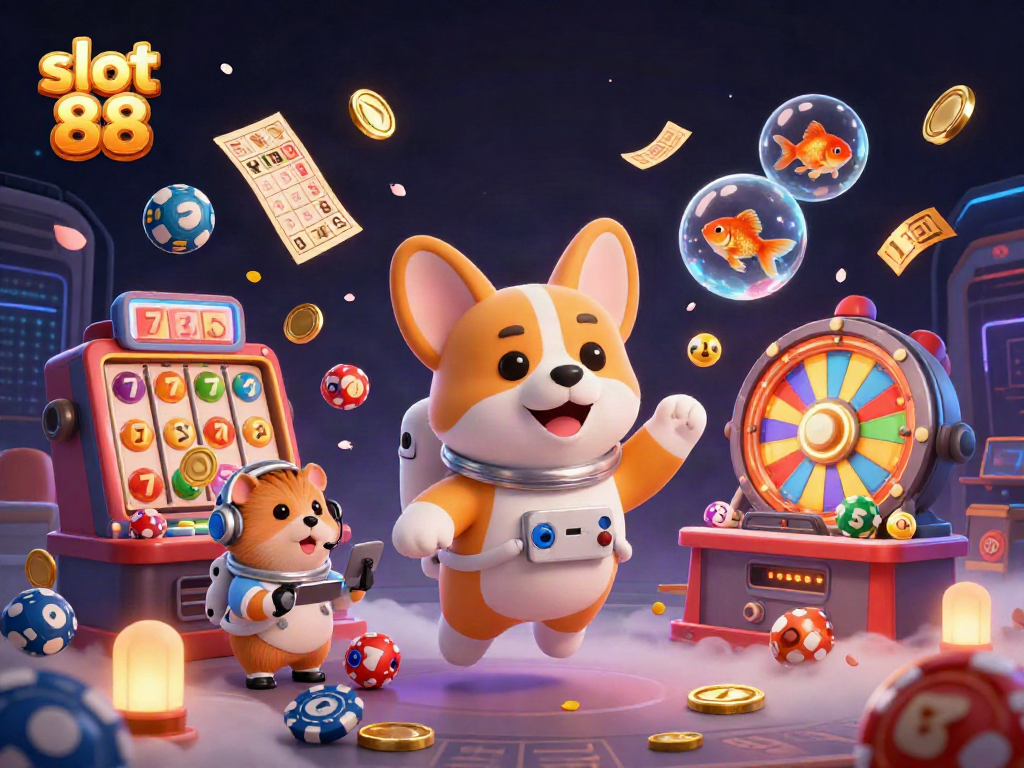 Spin the reels with slot 88 in this dynamic casino adventure featuring colorful characters and gaming elements.