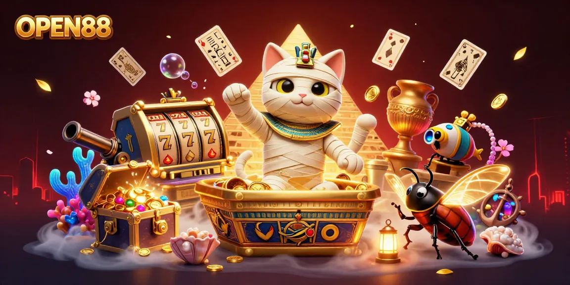 Engage with the thrilling OPEN88 pyramid casino experience featuring dynamic characters and vibrant game elements.