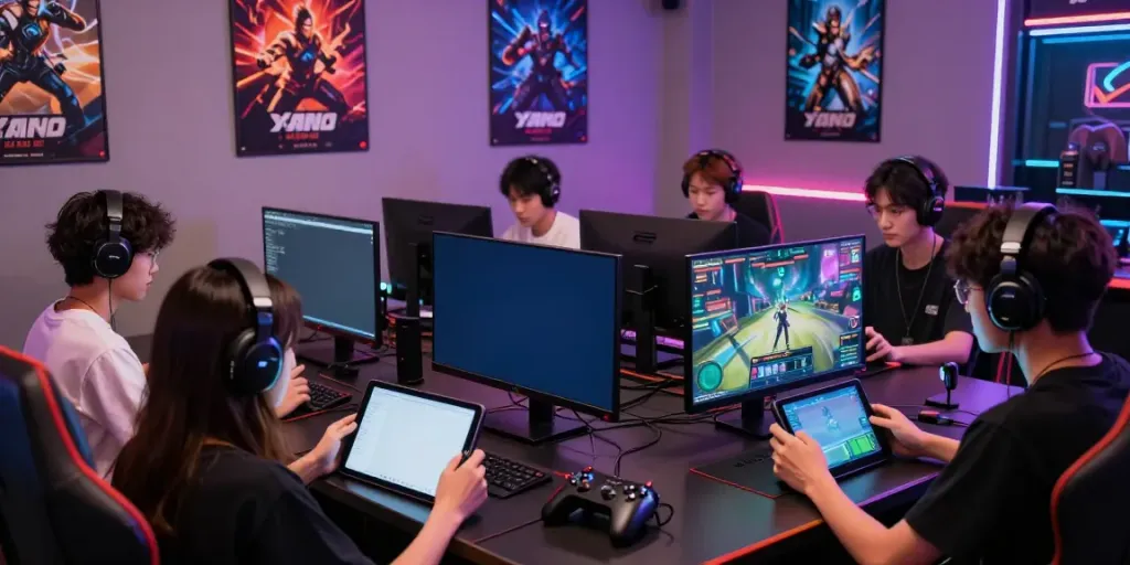 Engaging gaming scene showcasing Yono Games in a vibrant lounge.