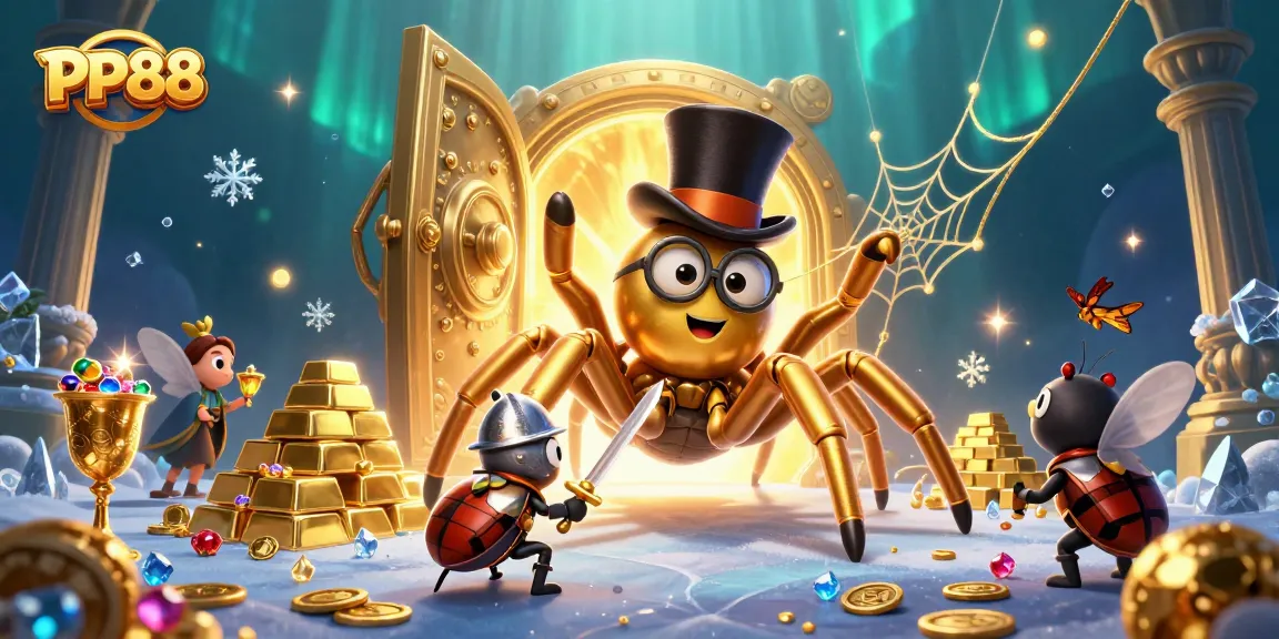 Engage in thrilling adventures at PP88, where a golden tarantula weaves luck among casino treasures.