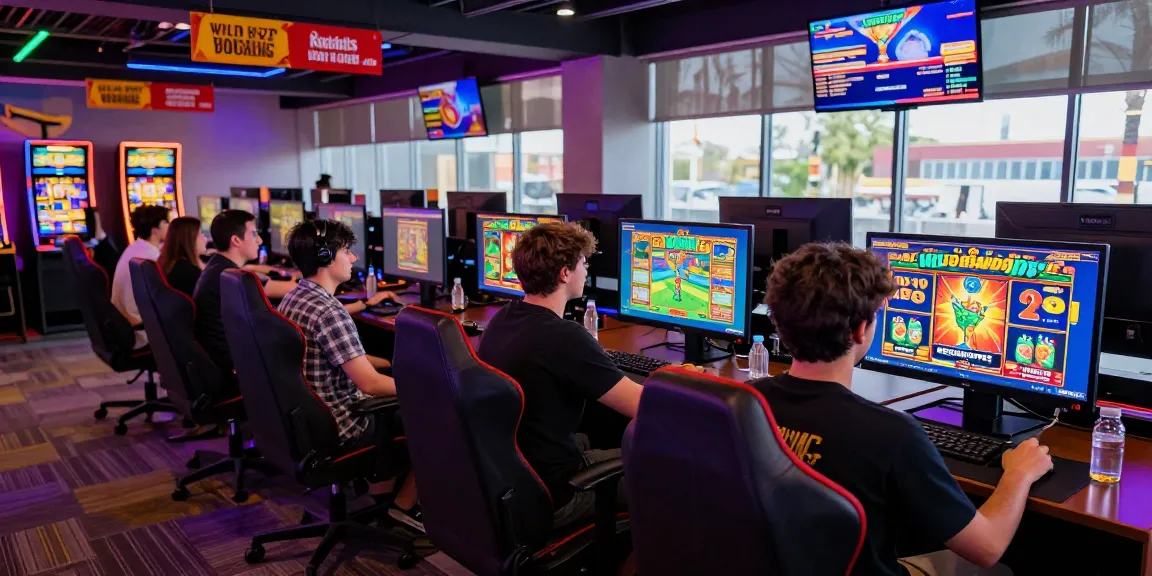 Players enjoying the "Wild Bandito" slot game in a vibrant gaming lounge.