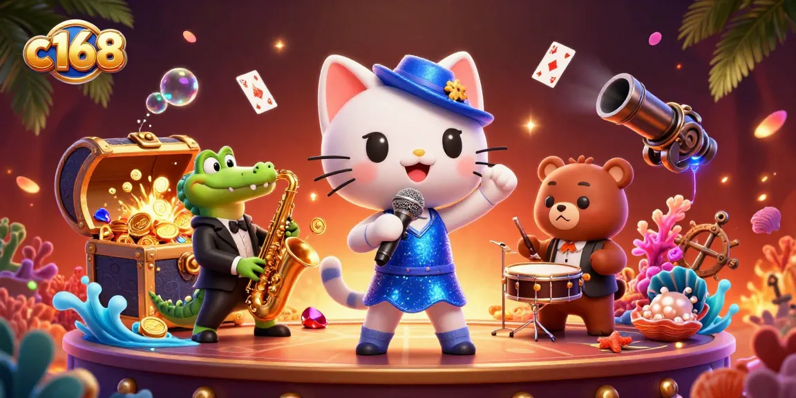 C168 invites players to a vibrant casino scene with jazz and treasure, showcasing dynamic game elements.