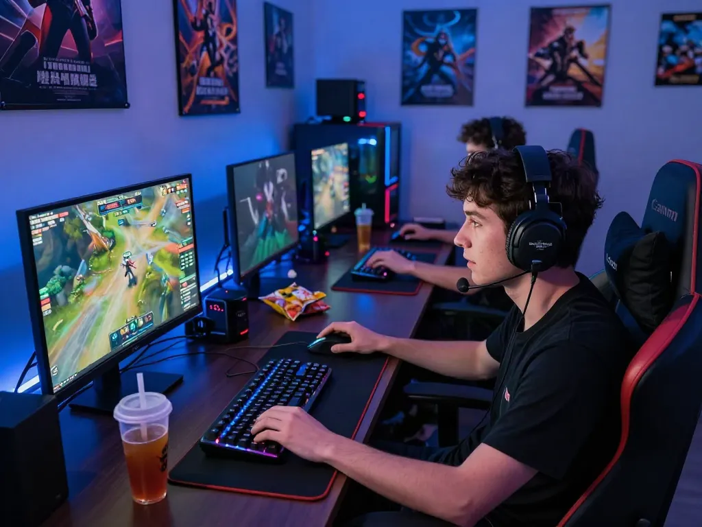 Gamer immersed in gameplay using bro138's high-performance online gaming services.