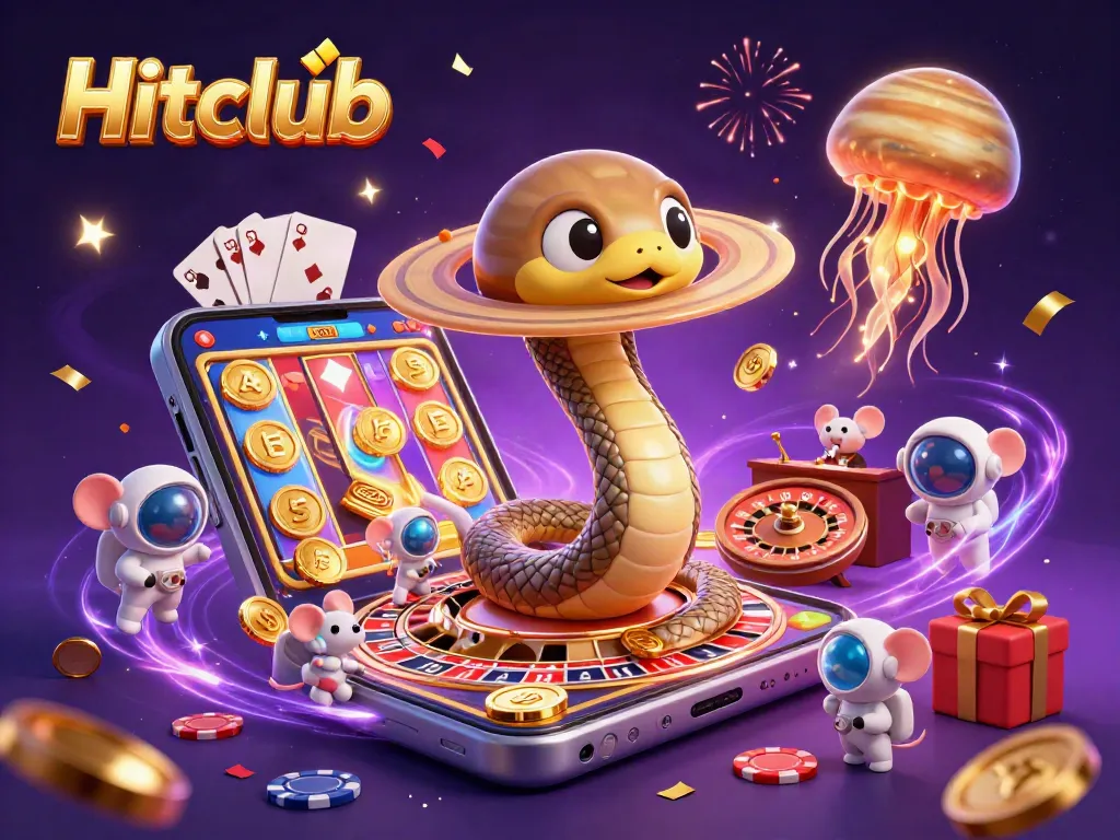 Hitclub players engage with vibrant slots and roulette in this dynamic 3D casino scene.