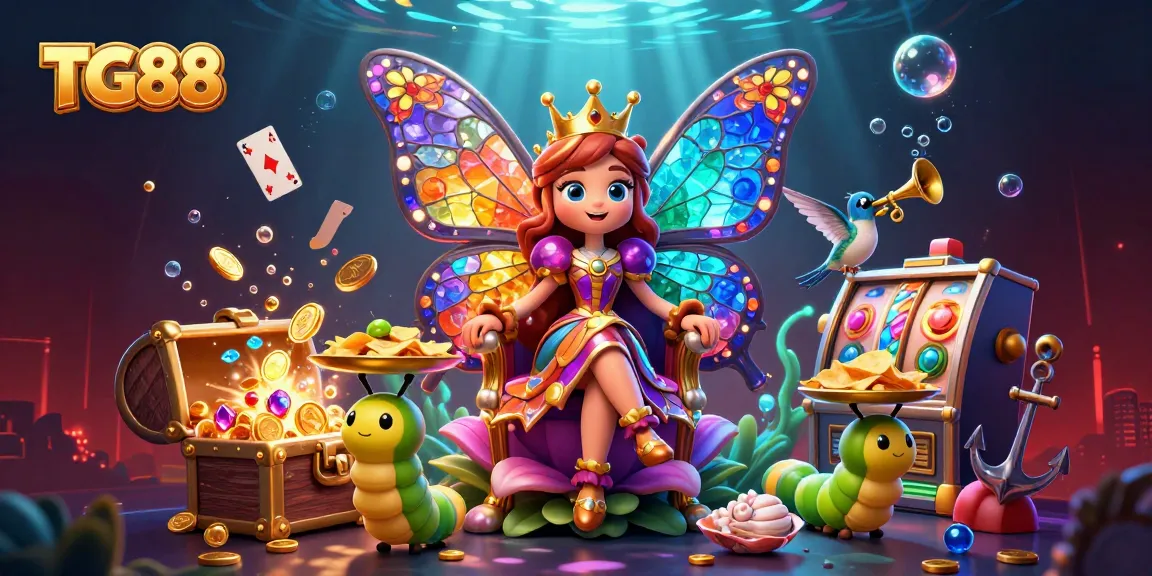 Engage with TG88 by spinning vibrant slot machines in a magical casino scene.