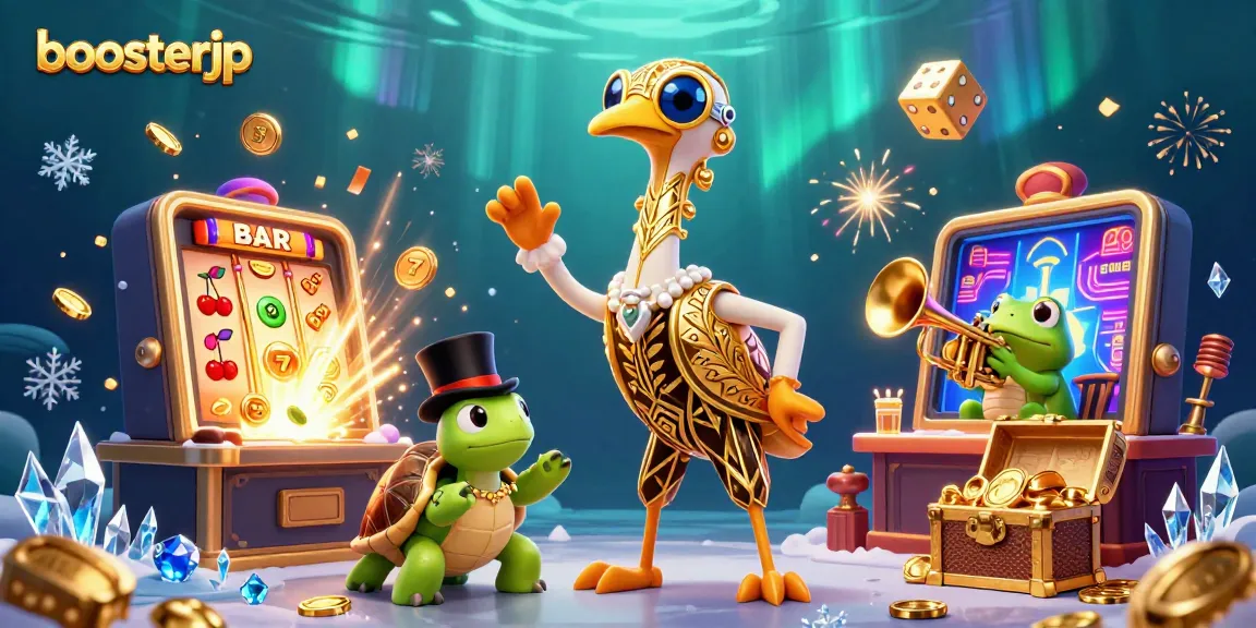 Experience thrilling wins with boosterjp's epic jackpot scene featuring vibrant 3D casino elements.