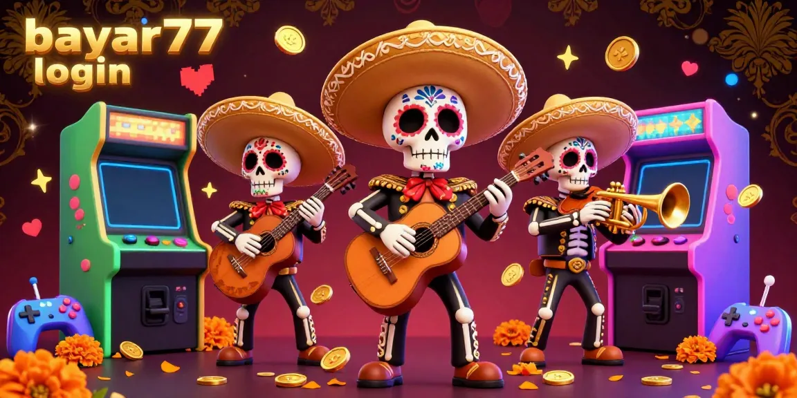 Experience seamless gaming with bayar77 login in a dynamic 3D casino illustration featuring a mariachi band.