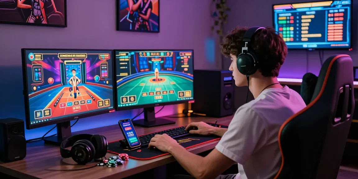 Gambling enthusiast engaged in fun88thaimeth online gaming session at a stylish setup