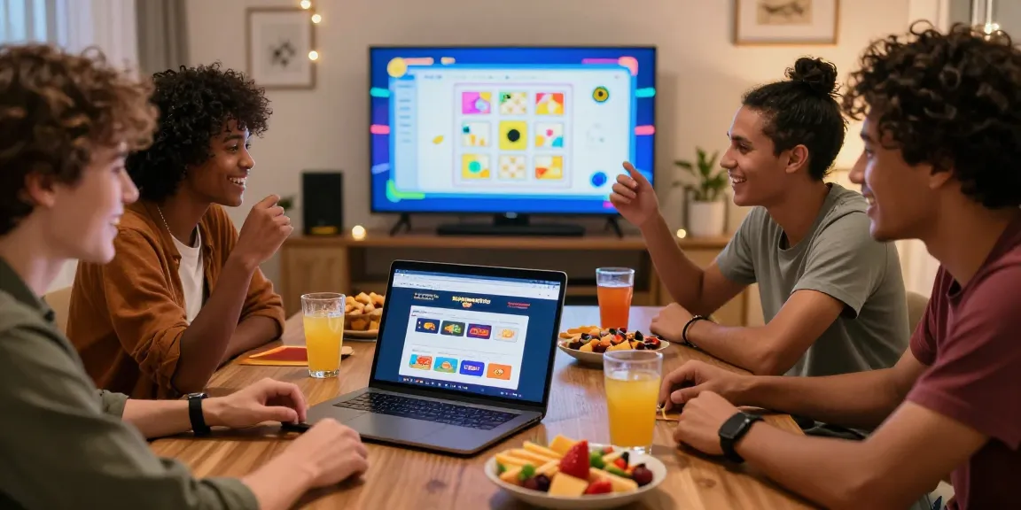 A group of friends enjoying an exciting game night while using kebuntoto for online gambling, with snacks and drinks adding to the festive atmosphere.