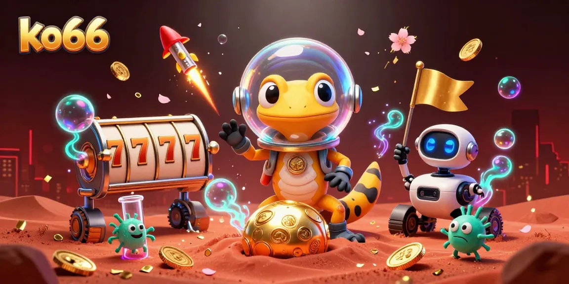 Experience thrilling wins at ko66 with a vibrant Martian casino scene filled with action and excitement.