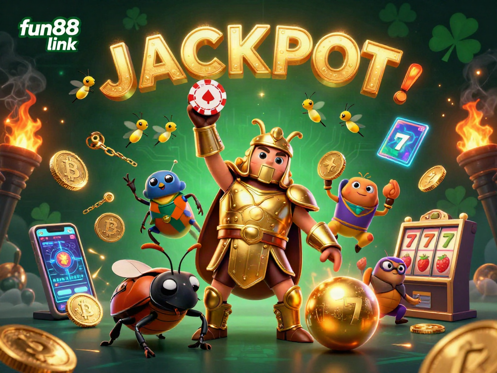 Experience the excitement of fun88 link with a dazzling casino illustration celebrating jackpots and wins.