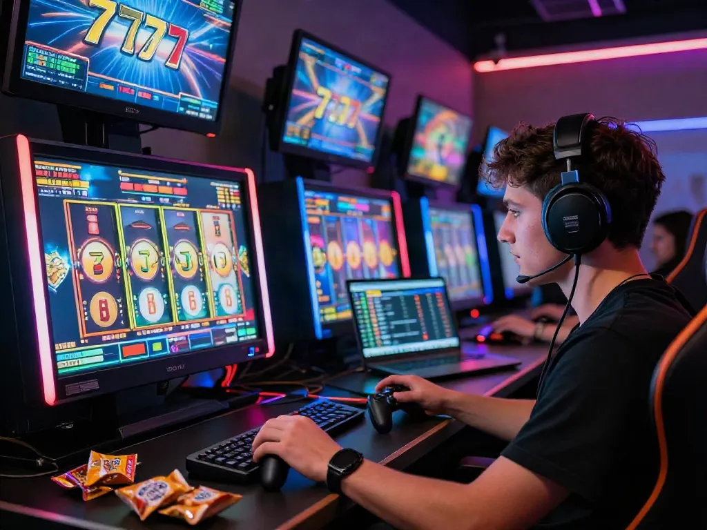 Player immersed in slot777 gaming with vibrant graphics and dynamic atmosphere