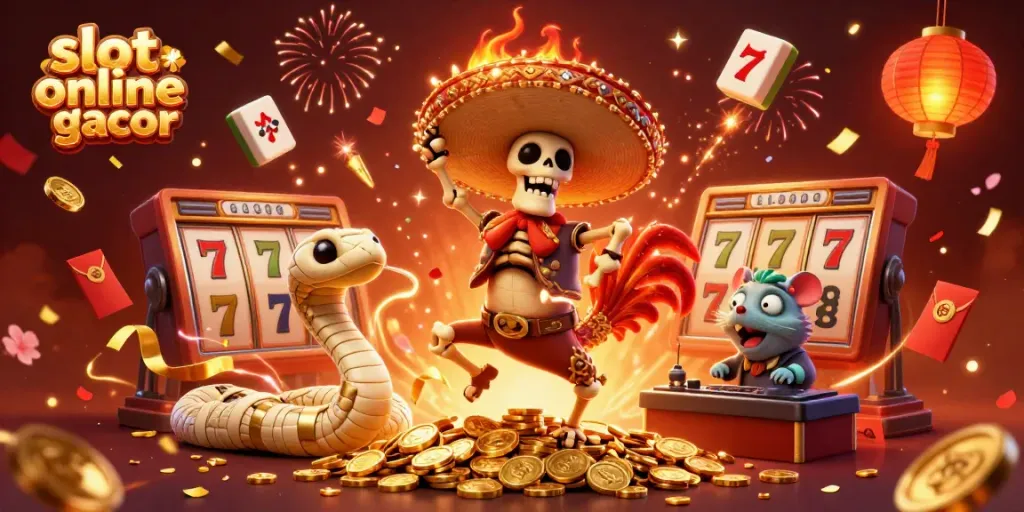 Rasakan slot online gacor dengan karakter unik dan momen kemenangan dalam ilustrasi 3D yang dinamis.