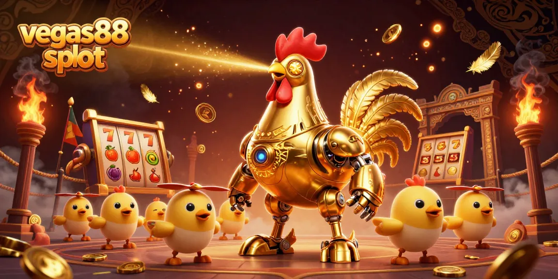 Menggali peluang besar di slot vegas88 dengan karakter robot ayam emas bertema kasino yang dinamis.