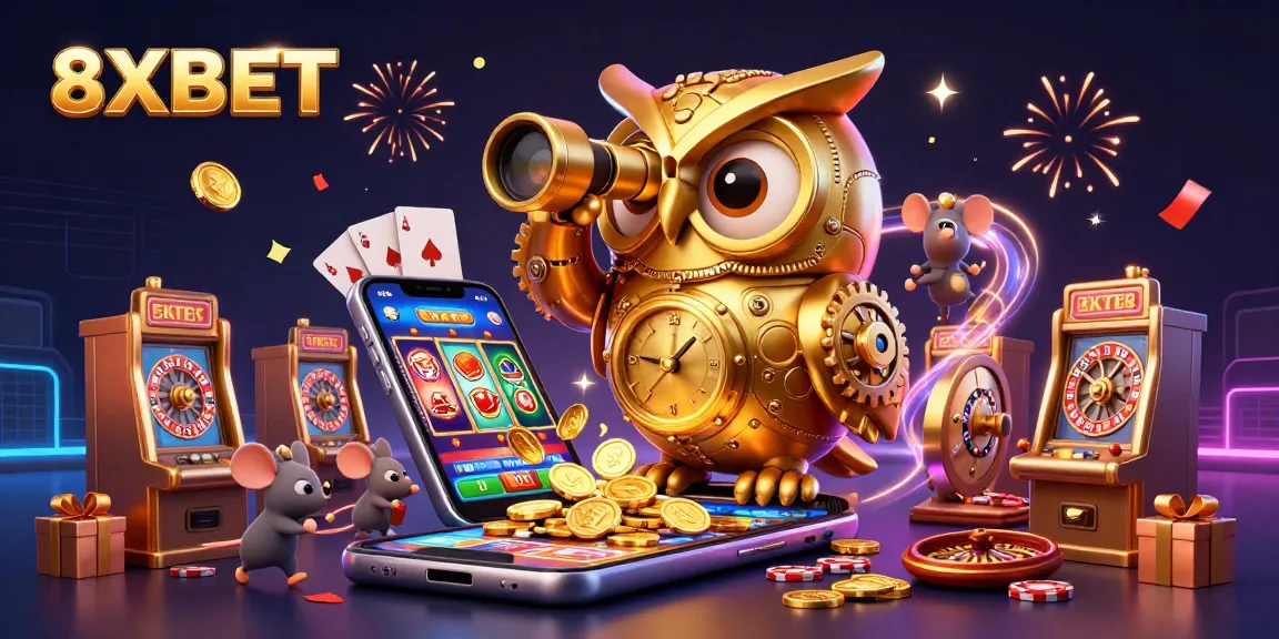 Experience 8XBET with a vibrant casino illustration showcasing exciting gaming elements.