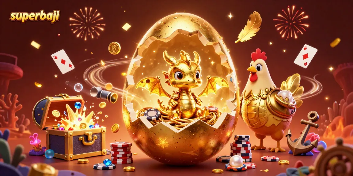 Experience superbaji's exciting gaming adventure with golden treasures and vibrant casino elements.