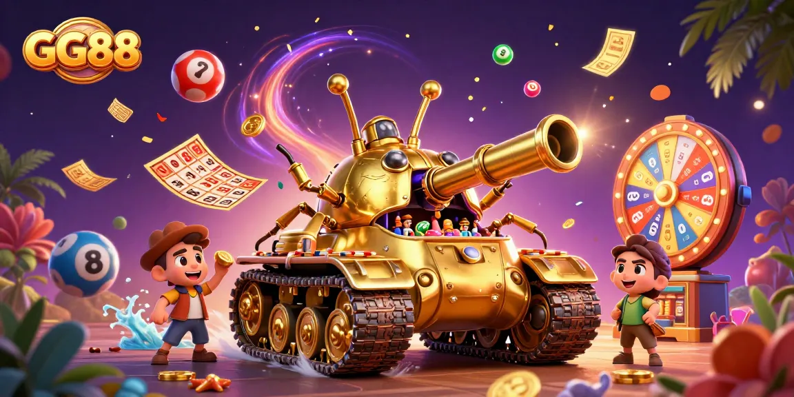 Experience thrilling gaming with GG88 in a vibrant 3D illustration showcasing casino excitement.