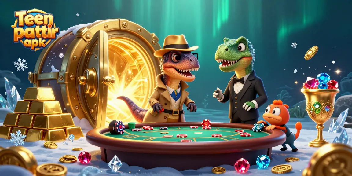 Experience Teen Patti Master APK with dynamic casino action, featuring a velociraptor discreetly playing blackjack.