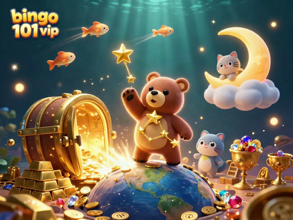 Experience the excitement of bingo 101 vip with rewards and levels in a vibrant casino-themed scene.