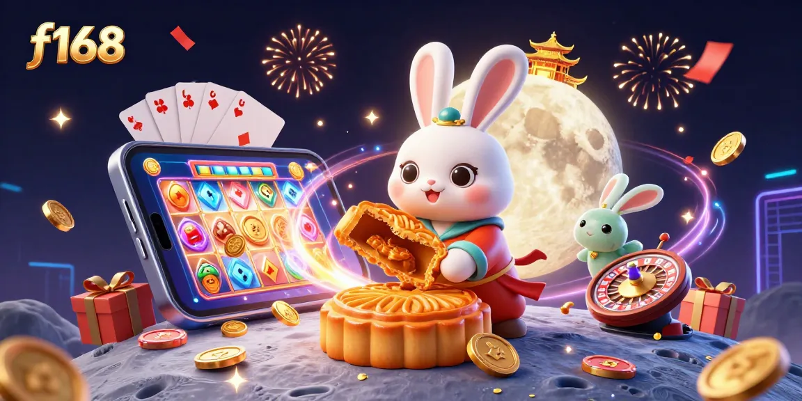 Experience immersive gaming with f168's vibrant slot atmosphere, showcasing lunar rabbits and dynamic casino elements.