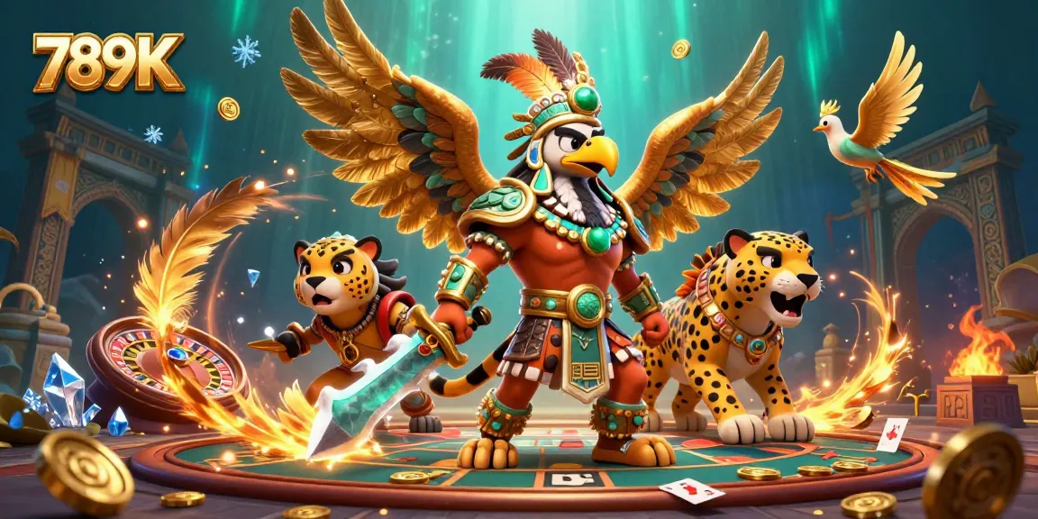 Engage in thrilling gameplay at 789K with dynamic live casino elements, featuring an Aztec warrior and jaguar!