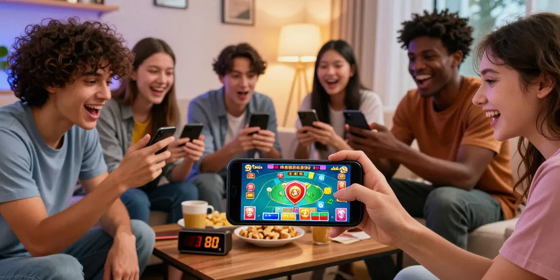 Friends enjoying 3 Patti World mobile game together, showcasing excitement and community. View More gaming fun in a cozy living room.