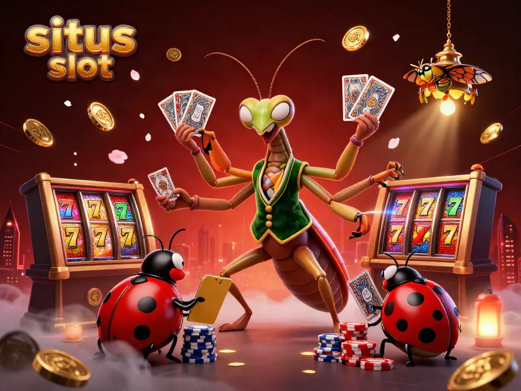 Experience the excitement of situs slot with vibrant characters, dynamic slot reels, and golden coins.