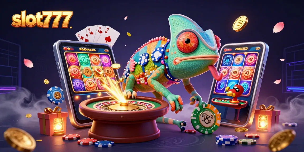 Experience the thrilling action of slot777 with a vibrant chameleon casino owner and dynamic game elements.