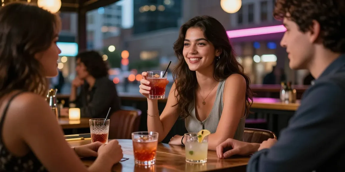 Gái gọi vui vẻ cùng bạn bè trong quán bar giữa đêm phố.