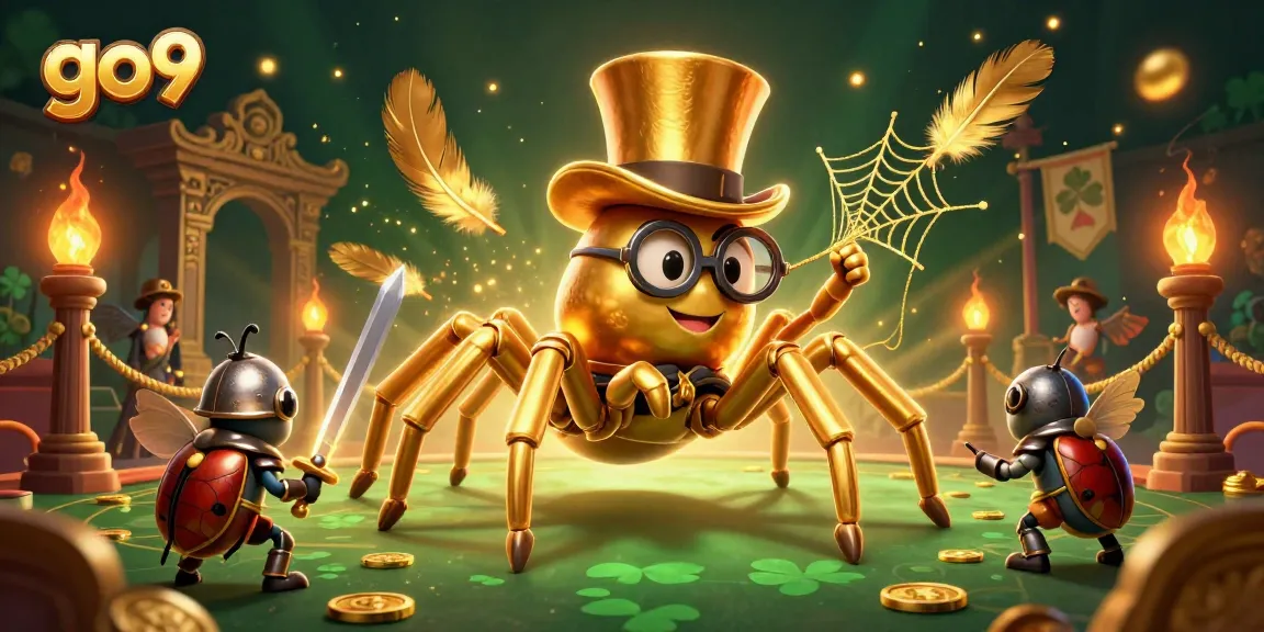 Experience thrilling gameplay at go9 with a golden tarantula and knight in an exciting casino environment.