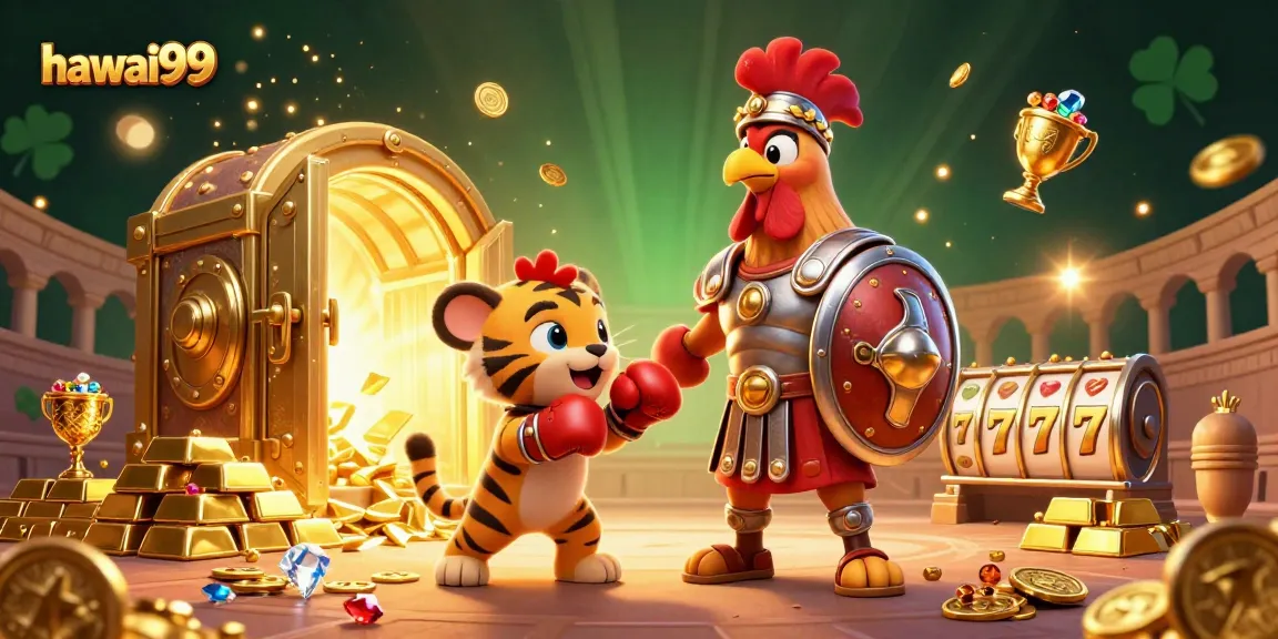 Experience winning moments with hawai99 in an energetic casino scene featuring dynamic characters and treasures.