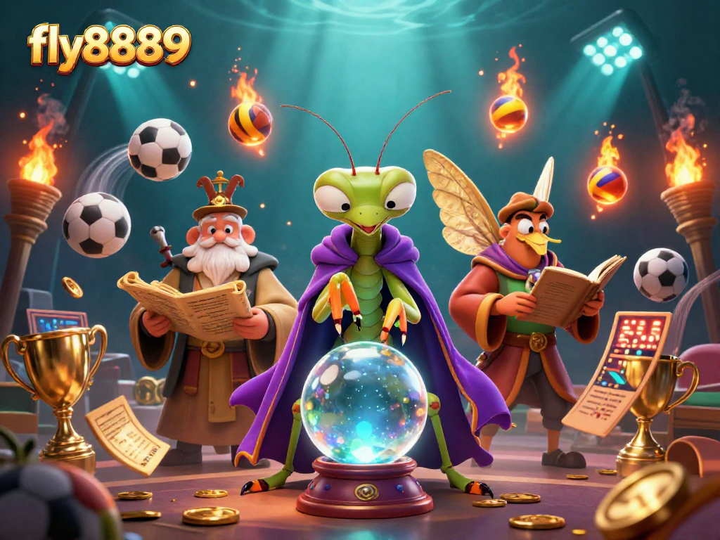 Engage in thrilling gameplay with fly8889, featuring a mystical scene of fortune telling and dynamic sports elements.