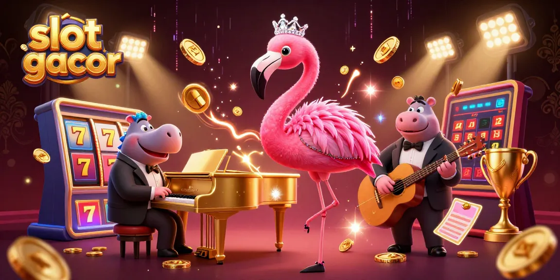 Experience the thrill of slot gacor with colorful jackpot reels and lively characters in a vibrant casino scene.