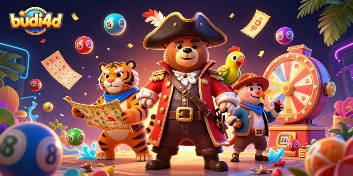 Experience the thrill of budi4d with a vibrant scene featuring colorful lottery elements and interactive characters.