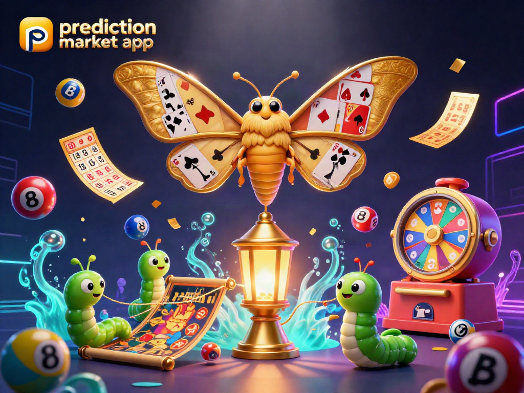 Engage with the excitement of the prediction market app, featuring vibrant casino visuals and dynamic lottery elements.