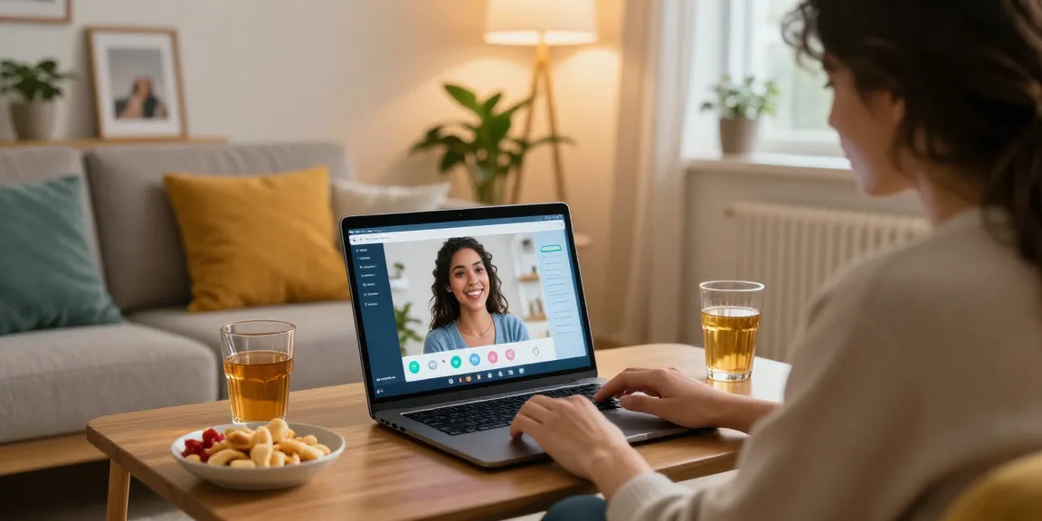 Enjoying a virtual connection with an AI girlfriend in a cozy home setting.