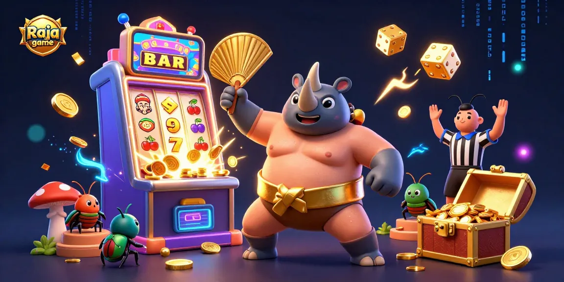 Raja game offers exciting gameplay with a rhythmic explosion of coins, featuring slot machines, dice, and vibrant animations.