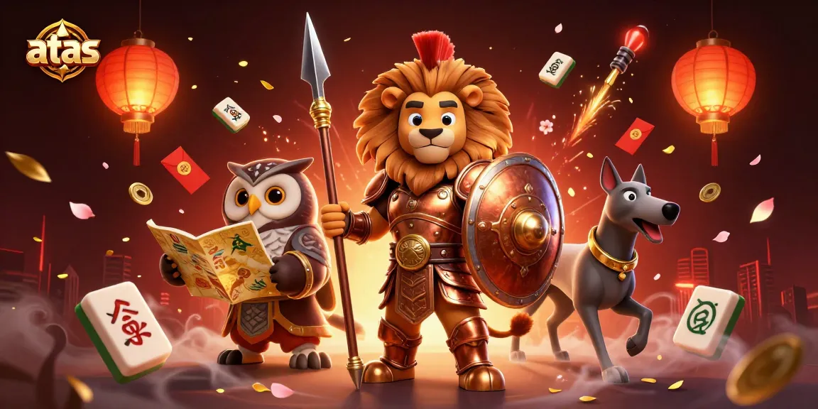 Win big at atas casino with a captivating 3D illustration of a Spartan lion, owl strategist, and greyhound messenger.