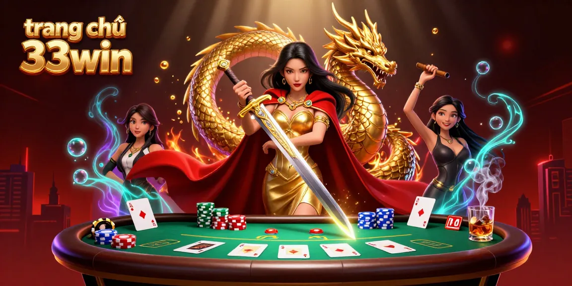 Experience the excitement of trang chủ 33win with a vibrant scene showcasing poker and gaming elements.