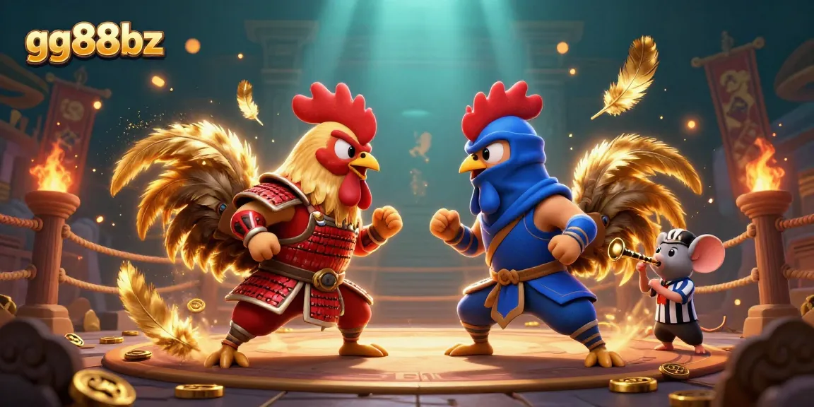 Engage in thrilling battles with gg88bz as roosters in epic showdown, surrounded by winning game elements.