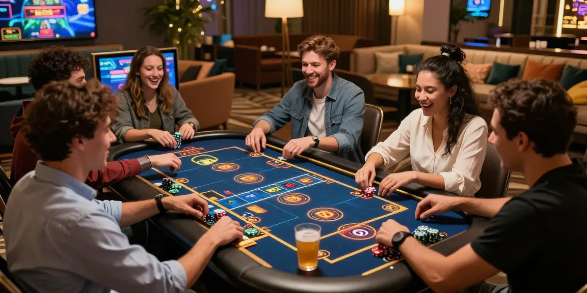 Friends enjoying game bài đổi thưởng in a lively online casino atmosphere.