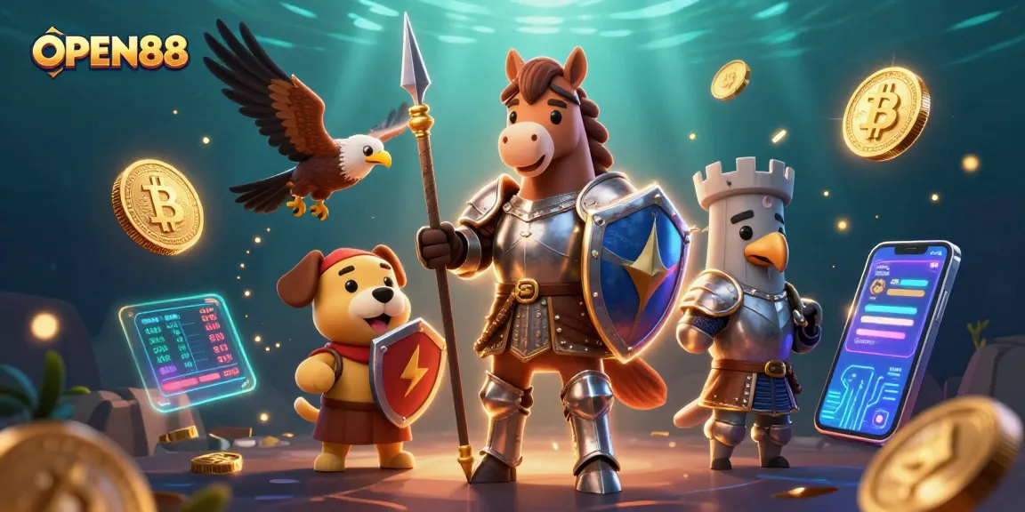 Engage with OPEN88's vibrant gaming experience in a dynamic medieval-themed casino scene.