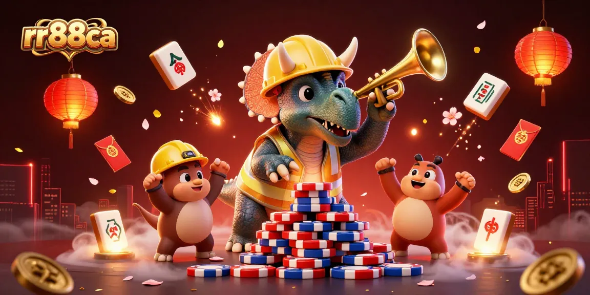 Experience excitement at rr88ca with a dynamic 3D casino scene of playful characters celebrating success.