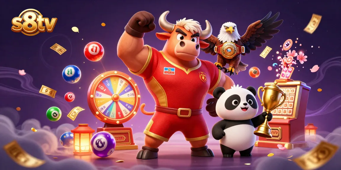 S8TV sports betting scene with vibrant characters and colorful game elements, showcasing a victory celebration.