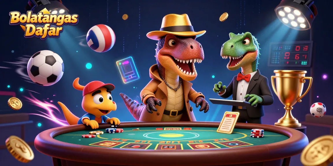 Experience exciting gameplay with Bolatangkas Daftar, featuring a velociraptor at a blackjack table.