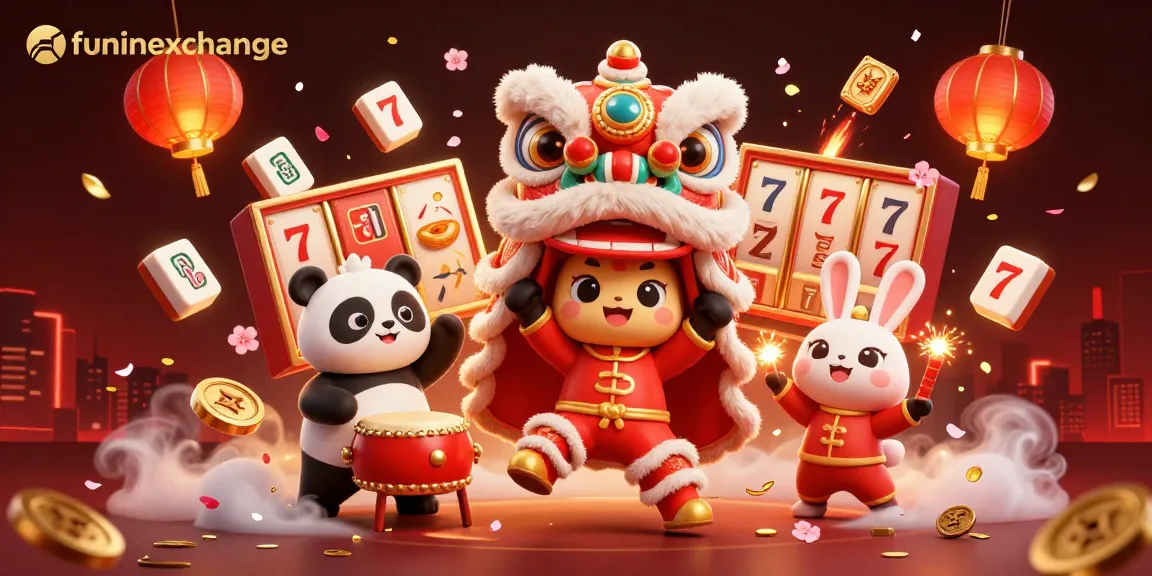 Engage in the thrill of funinexchange as lively characters celebrate with colorful slot symbols and festive decorations.