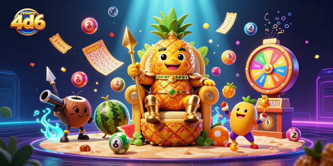 Engage in excitement with miami4d6, where the golden pineapple king reigns in a vibrant casino scene.