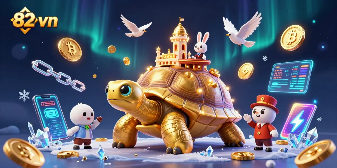 Experience thrilling gaming at 82 vn with a golden tortoise and vibrant casino elements.