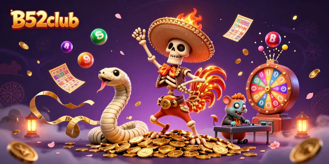 B52club offers thrilling gaming experiences with vivid imagery featuring animated characters amidst dynamic prize elements.